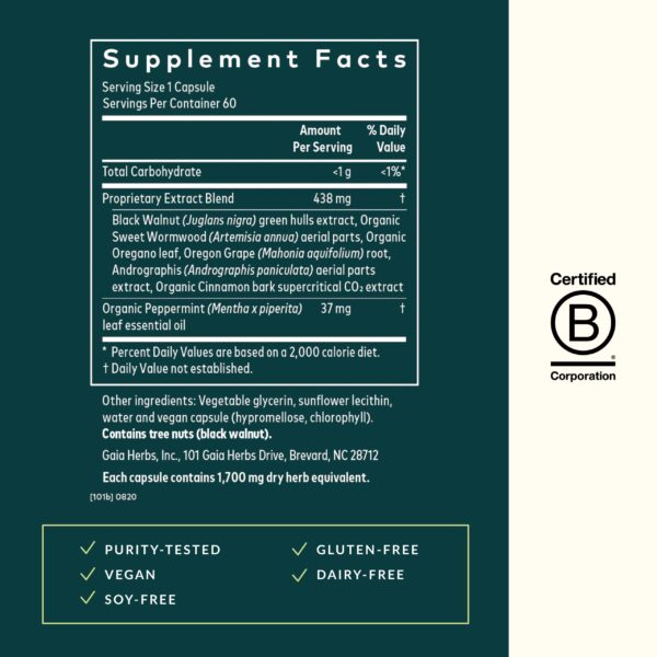 Cápsulas líquidas veganas Gaia Herbs Microbiome Cleanse para apoyo digestivo