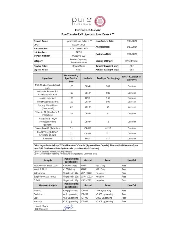 Pure TheraPro Rx fórmula sin gluten para limpieza hepática