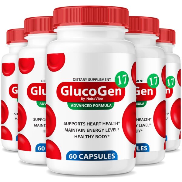 Frasco de GlucoGen17 con etiqueta NutraVibe