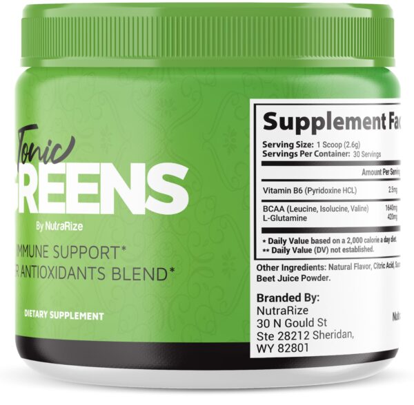 Envase suplemento Tonic Greens de NutraRize vista frontal