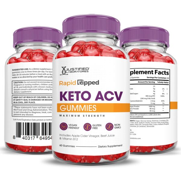 Paquete de 3 gomitas rapid ripped keto acv