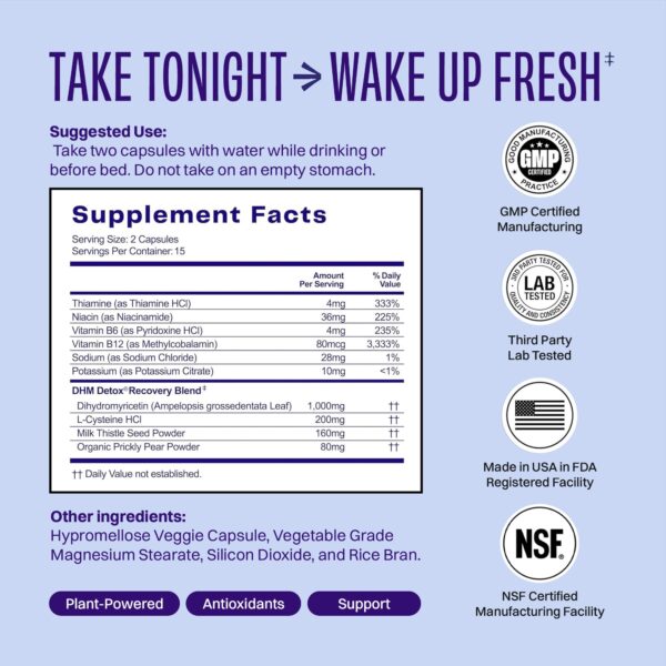 No Days Wasted DHM detox cápsulas jarra 30 servicios para noche