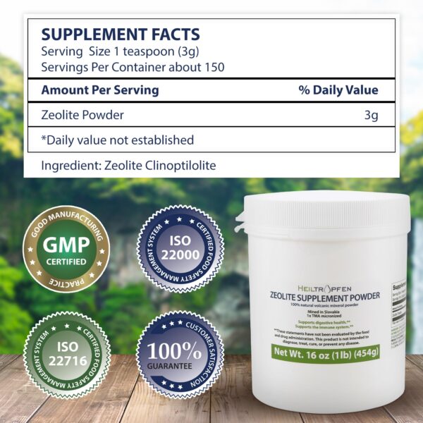 Envase polvo zeolita Heiltropfen con clinoptilolita activada