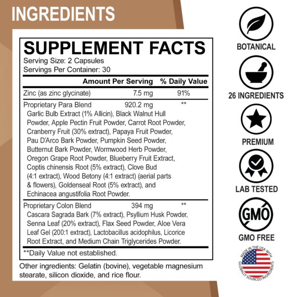 Píldoras detox para intestinos con mezcla de hierbas naturales