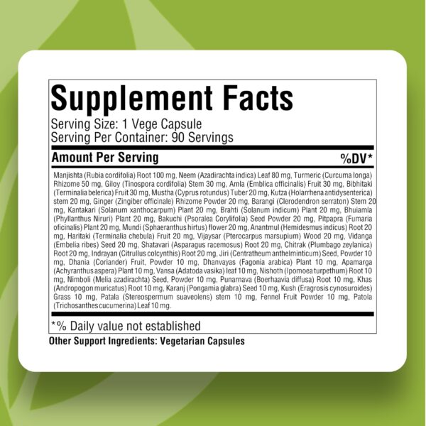 Suplemento herbal para bienestar con Manjishtadi Kwath