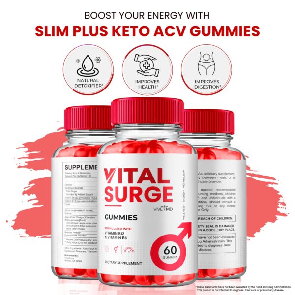 Frasco gomitas Vital Surge ACV suplemento natural para bienestar diario