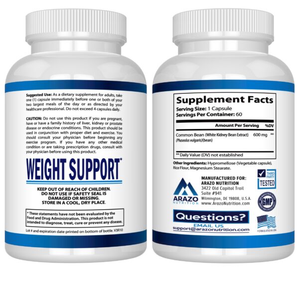 Cápsulas vegetales extracto frijol blanco 600mg Arazo Nutrition