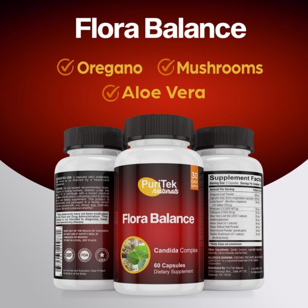 Detalle cápsulas Puritek Naturals para candida y salud intestinal