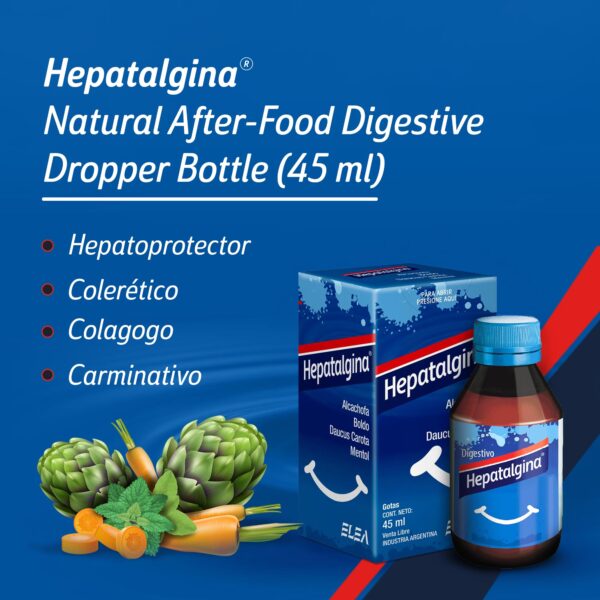 Etiqueta del suplemento Hepatalgina para hígado y digestión