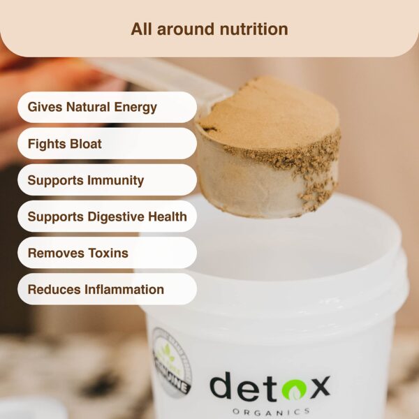 detalle etiqueta Detox Organics polvo superalimento vegano