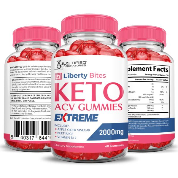 Paquete 3 Liberty Bites gummies keto ACV 2000mg 180 gomitas