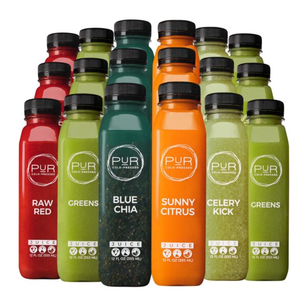 Botellas PUR Jugo Detox Sweet Greens para limpieza natural y control de peso