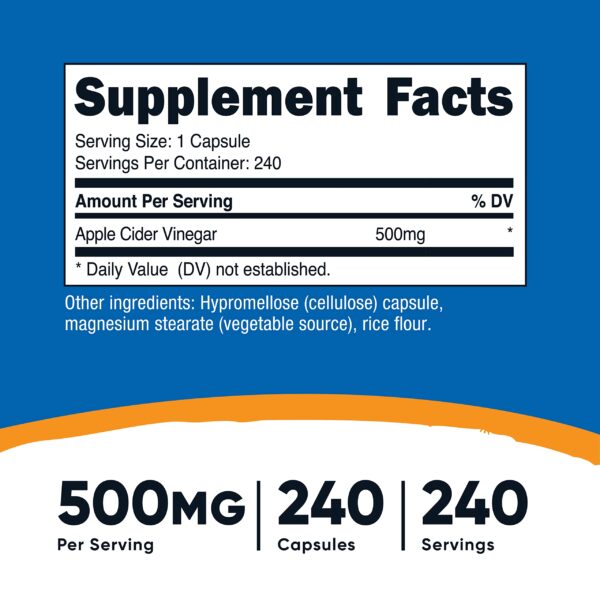 Cápsulas vegetarianas Nutricost vinagre de sidra de manzana 500mg