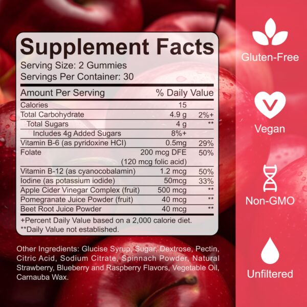 Paquete gomitas vinagre sidra manzana con vitamina B12 sin OGM