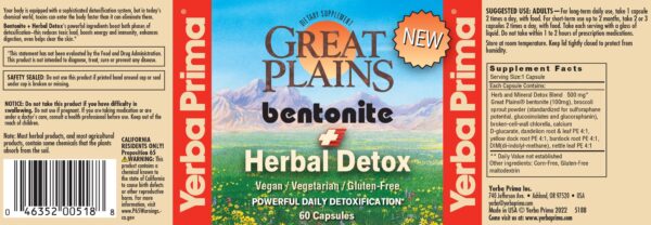 Frasco Yerba Prima Bentonite Clay detox natural 60 cápsulas