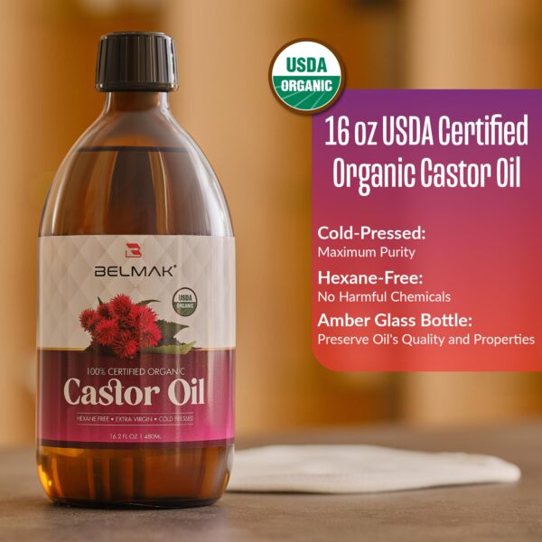 Frasco vidrio aceite ricino orgánico prensado en frío 16.2 oz