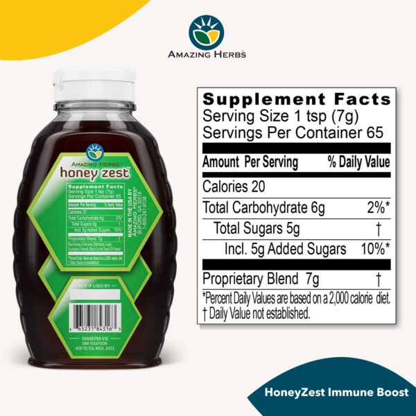 Etiqueta frontal miel cruda Honeyzest con hierbas