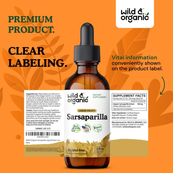 Suplemento Wild & Organic gotas de zarzaparrilla para detox