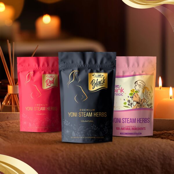 Frascos con mezcla herbal para vapor femenino orgánico