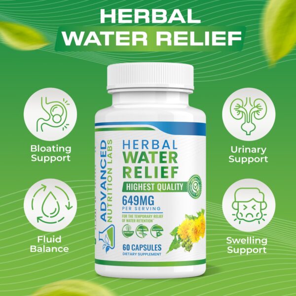 Herbal Water Relief diuréticas paquete lateral con información