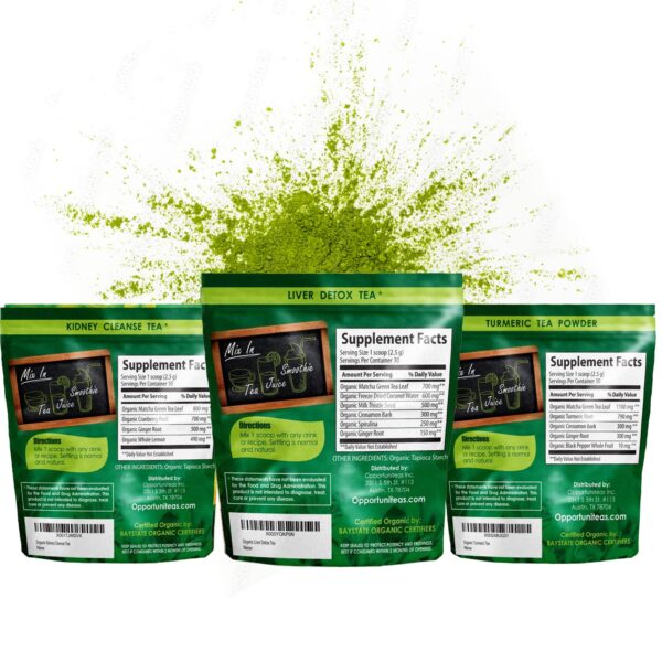 Taza con té detox matcha y cúrcuma para bienestar natural