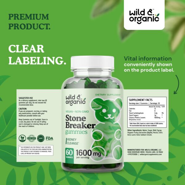 Suplemento gomitas Wild & Organic chanca piedra vegano