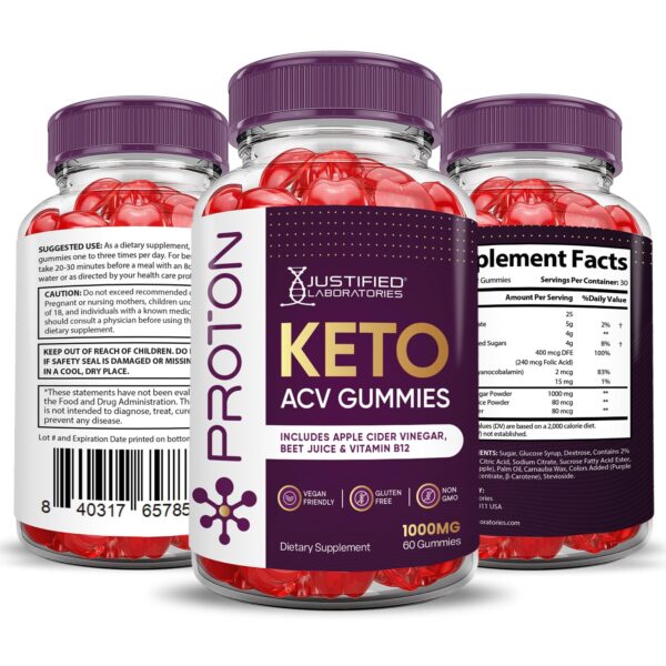 Detalle de gomitas Proton Protein Keto ACV con ingredientes naturales