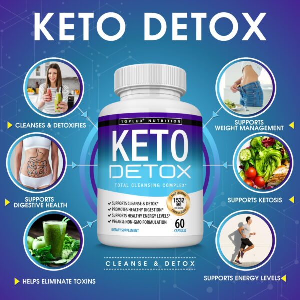 Etiqueta y detalles cápsulas Keto Detox Toplux para colon sano