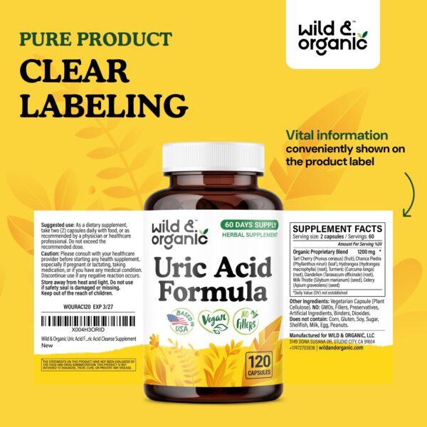 Cápsulas Wild & Organic para ácido úrico con ingredientes antioxidantes