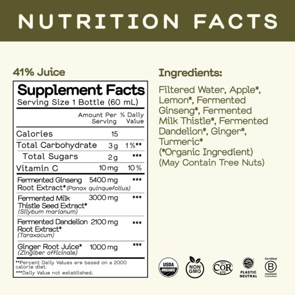 Ingredientes orgánicos en shots detox Greenhouse Juice