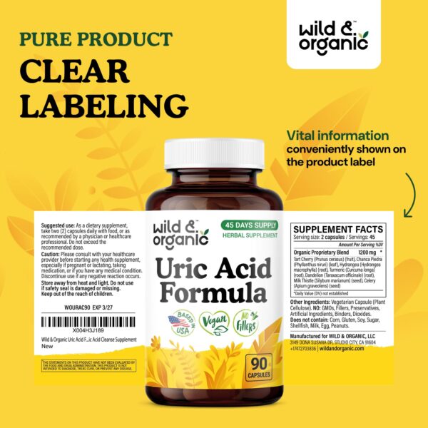 Suplemento Wild & Organic ácido úrico con fórmula natural vegana