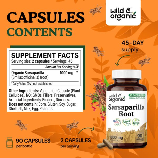 Suplemento natural raíz zarzaparrilla 1000mg Wild & Organic