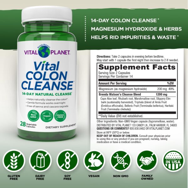 Vital Colon Cleanse cápsulas visibles dentro del frasco