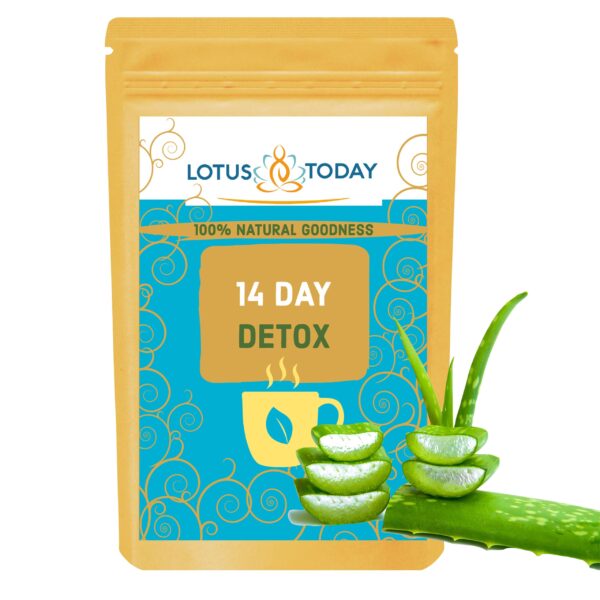 Caja de té detox aloe vera lotustoday con hierbas naturales