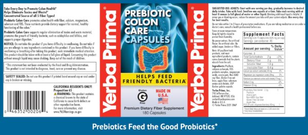 Yerba Prima cápsulas con fibra soluble e insoluble para digestión