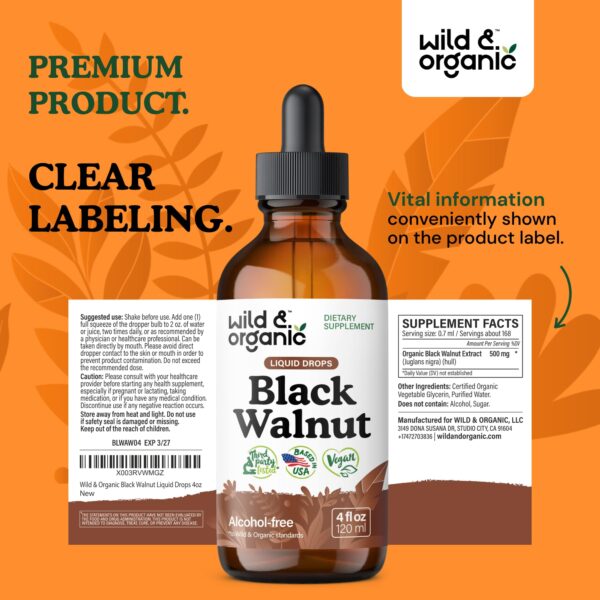 Tintura concentrada nogal negro Wild & Organic 4 onzas líquidas