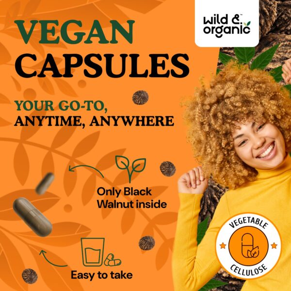 Detalle de cápsulas de nogal negro para limpieza corporal