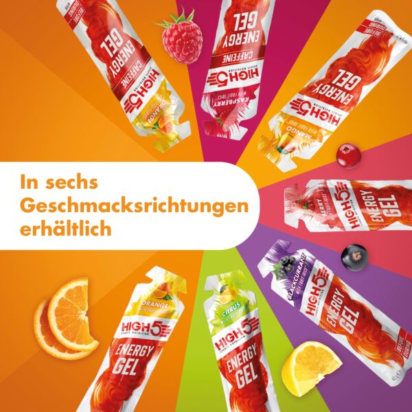 Envase High5 Energy Gel Plus sabor naranja para atletas