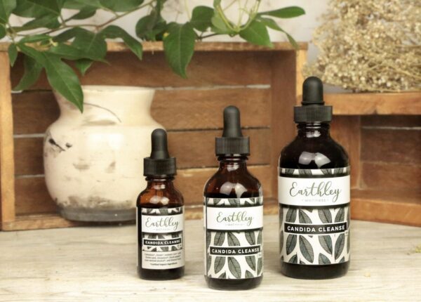 Detalle del envase de tintura orgánica Candida Cleanse