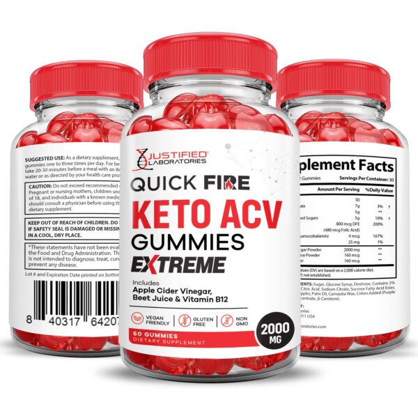 Paquete de 3 gomitas keto Quick Fire ACV con B12