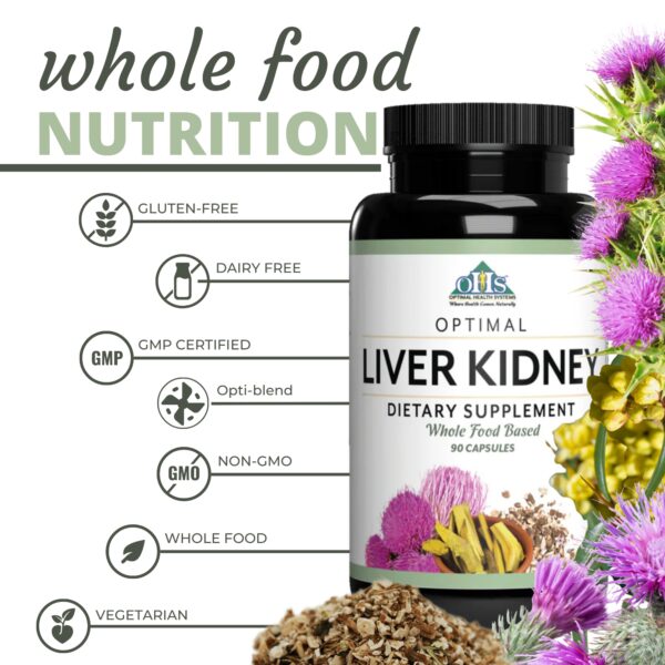 Envase y cápsulas suplemento detox hepático y renal Optimal Health