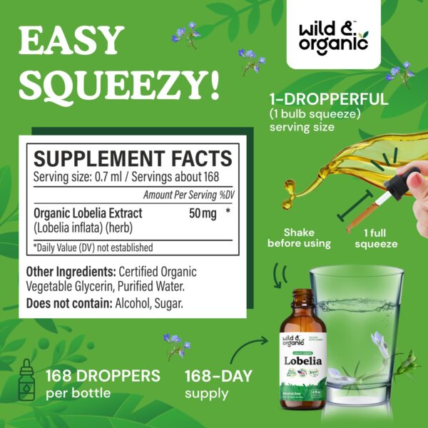 Frasco de gotas orgánicas lobelia sin alcohol y sin azúcar