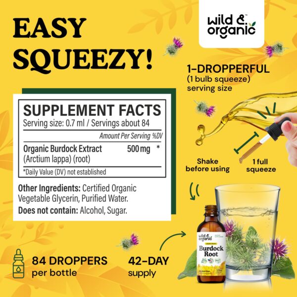Detalle del extracto líquido de raíz de bardana Wild & Organic