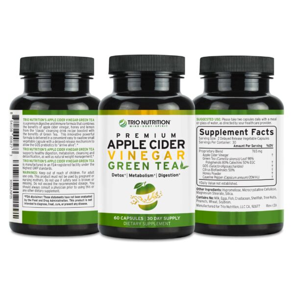 Cápsulas naturales té verde y vinagre manzana para metabolismo