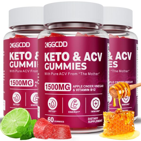 KGGCDD gominolas keto ACV 1500mg paquete de 3 con sabor a vinagre de manzana