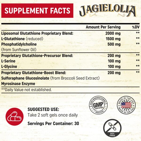 Etiqueta lateral de Jagielolia Liposomal Glutathione