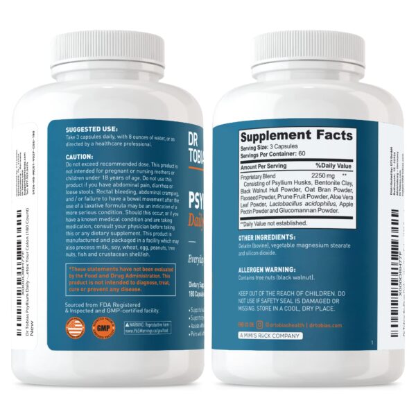 Dr Tobias limpieza colon y fibra psyllium suplemento 28 caps