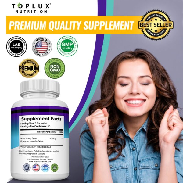 Suplemento Keto Blocker Toplux extracto natural frijol blanco 1800 mg