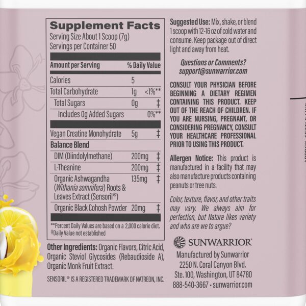 Envase de creatina monohidratada Sunwarrior para mujer 50 porciones