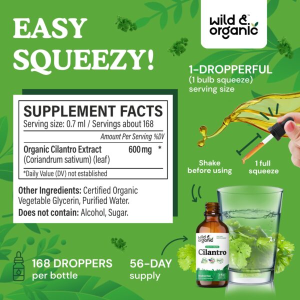 Suplemento líquido de hoja de cilantro orgánico vegano